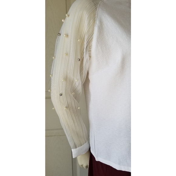 ParisStyle White Blouse w/ Beaded Long Sleeves, XL NWT✔️ - Picture 5 of 7